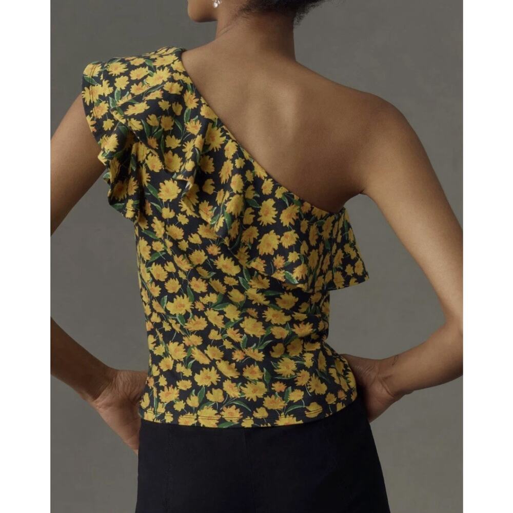 ANTHROPOLOGIE x MAEVE One-Shoulder Ruffled Top Yellow Floral Sz 1X NWT {3Z22} - Picture 4 of 6